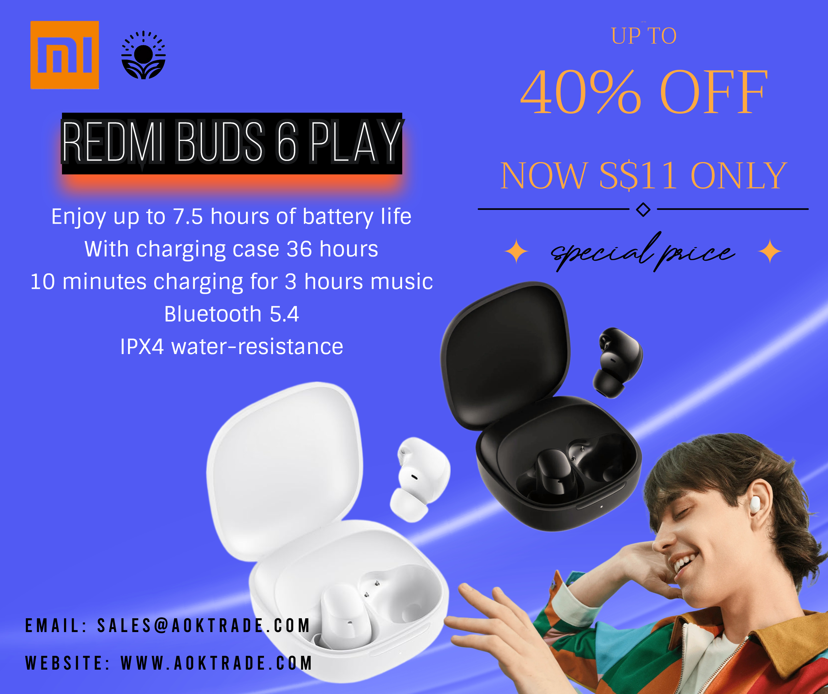 Xiaomi Redmi Buds 6 Play up to 36 hours play with charging case and AI noise reduction