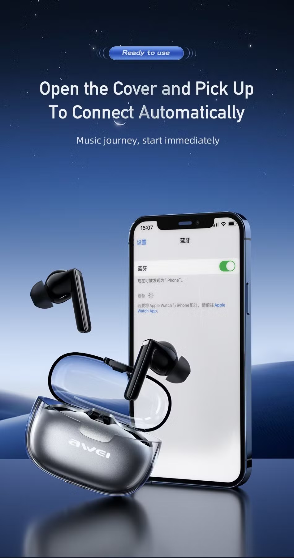 Awei T52 Active Noise Cancelling Wireless Bluetooth Earphone Gaming Earpiece With Mic