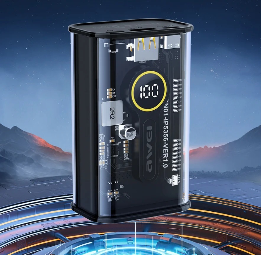 Awei P165K 10,000mAh Transparent Power Bank High Capacity High Speed Charge with LED Display