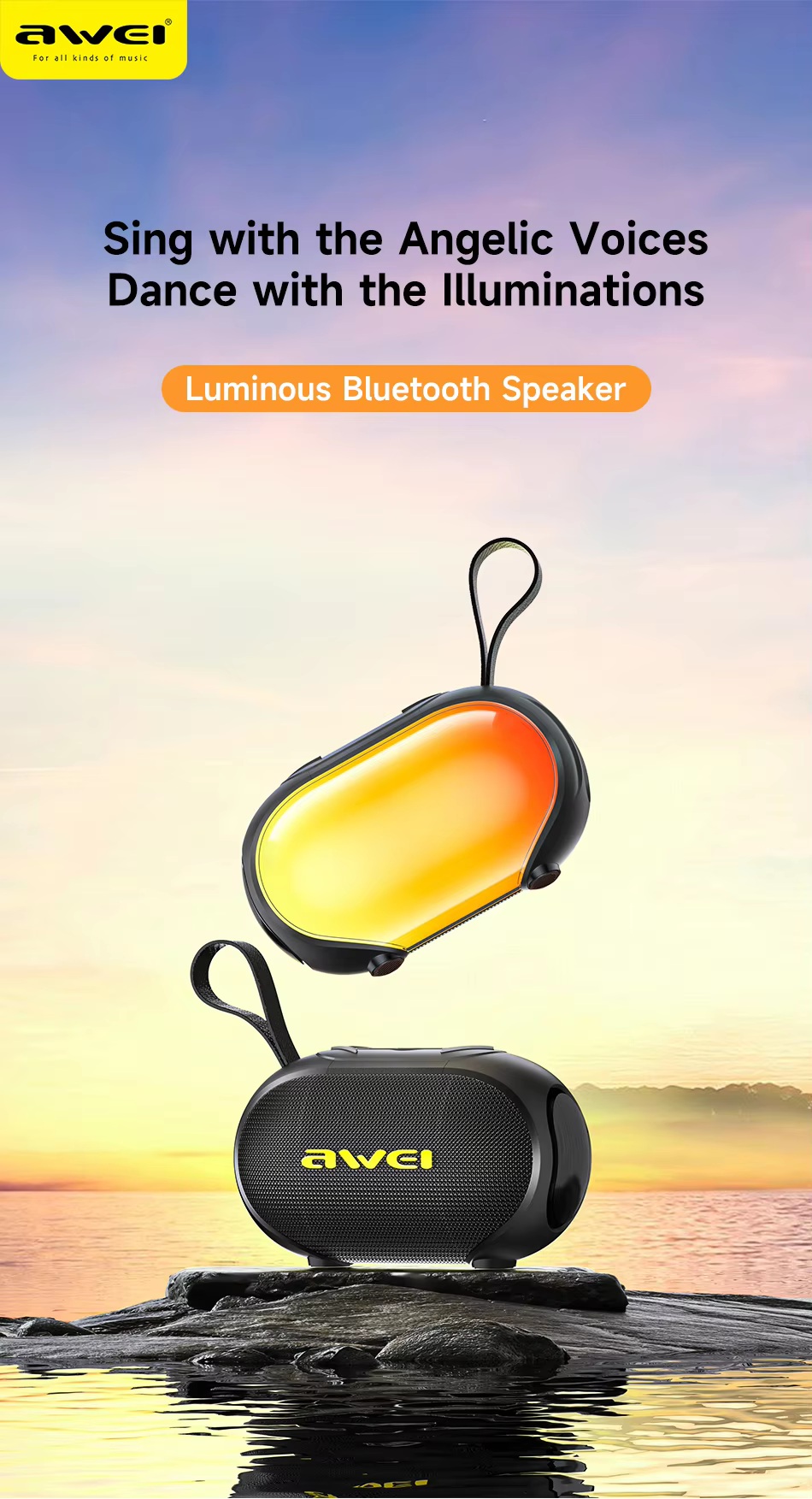 Awei KA2 Bluetooth Wireless Speakers RGB  Full Surround Sound Enhanced Bass 