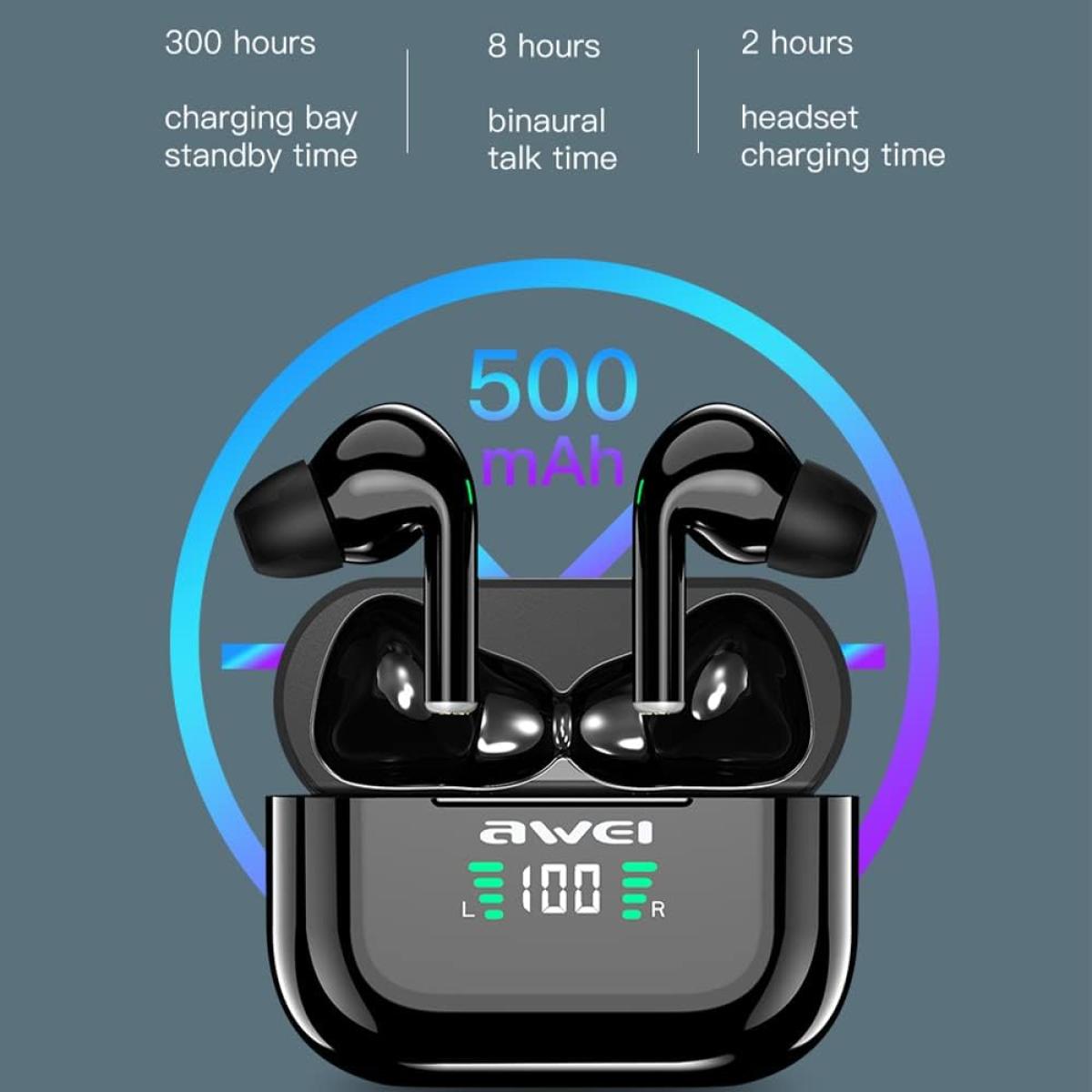 Awei T29P True Wireless Earbuds Bluetooth 5.0 with LED Digital Display-Black