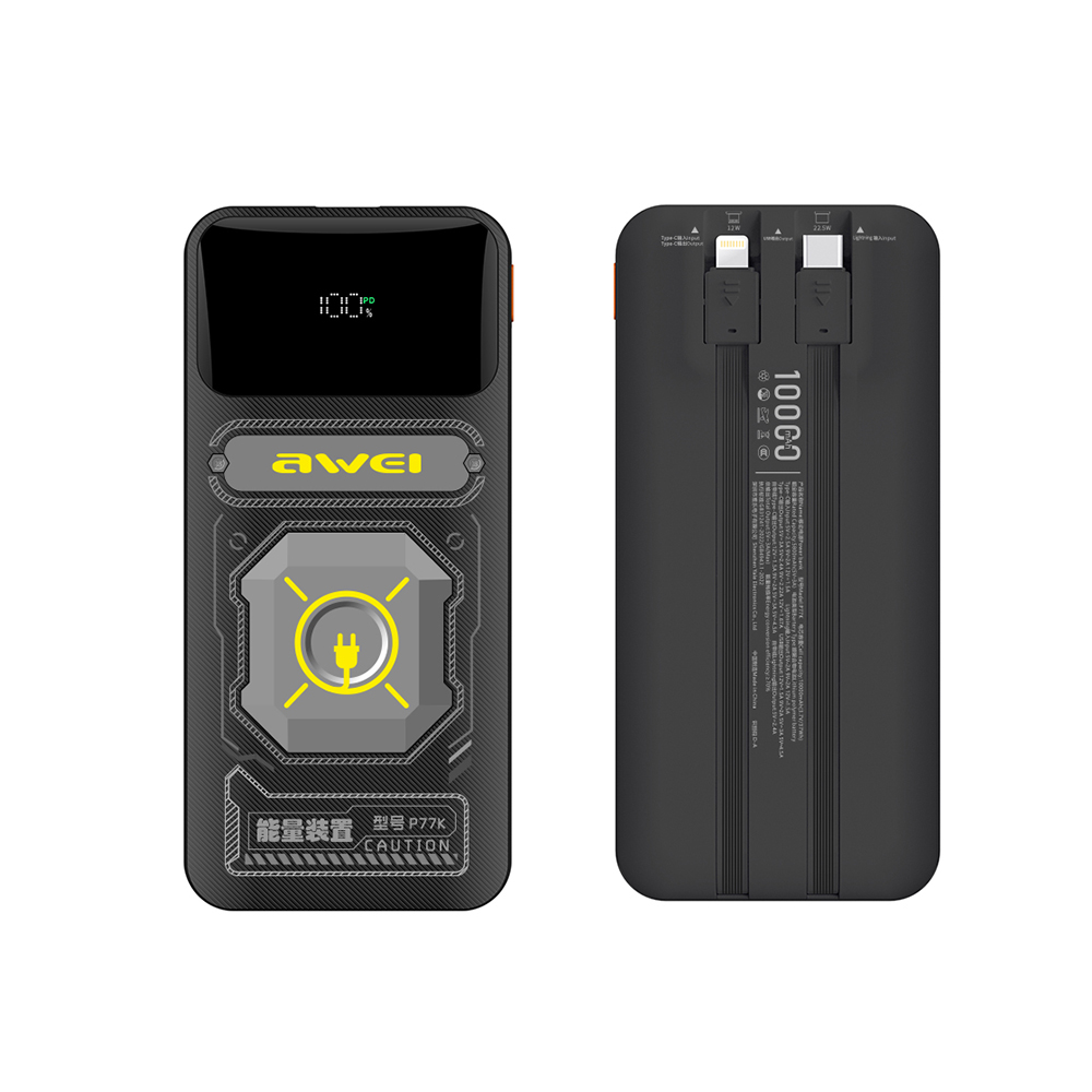 Awei P77K 10,000mAh Power Bank Built In Cable 22.5W Fast Charging 