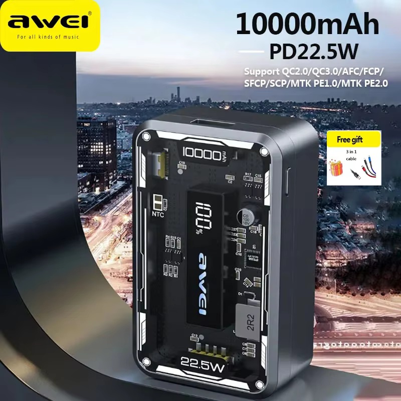Awei P111K 10,000mAh Portable Power Bank QC3.0 PD 20.5W Fast Charging High Quality Mini 