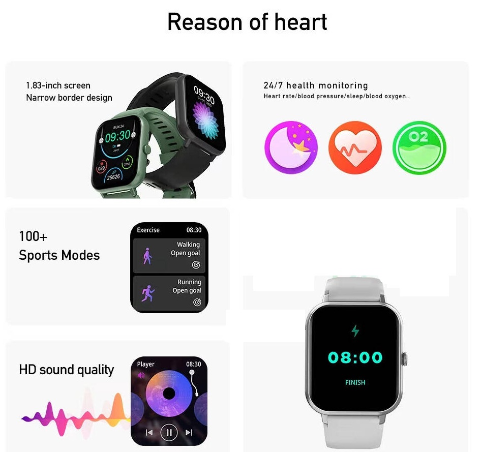 Awei H25 Smartwatch 1.83”  Bluetooth Call 24-hour Health Monitoring
