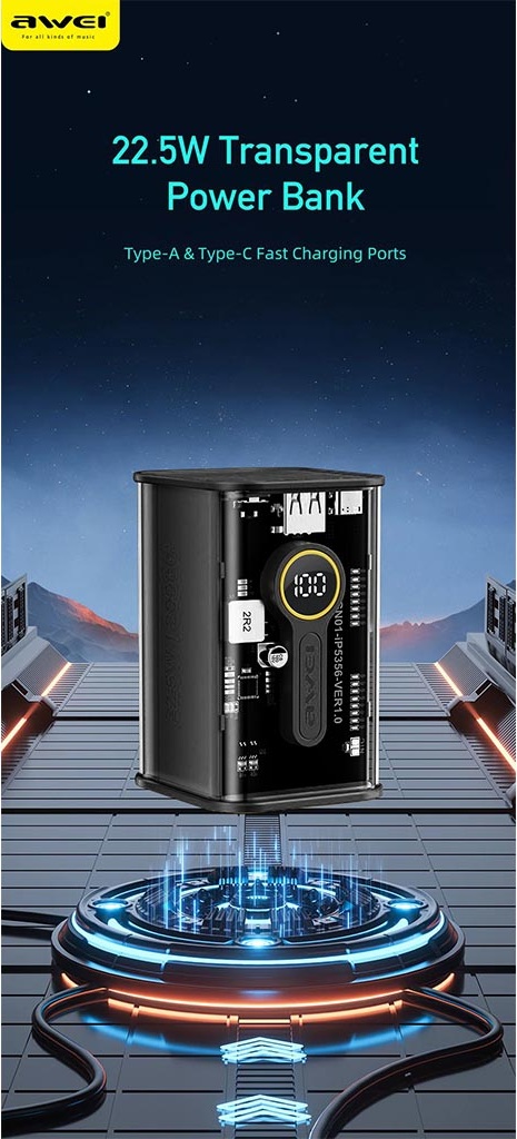 Awei P180K 20,000mAh Power Bank 22.5W+PD20W Quick Charge &Long Battery Life