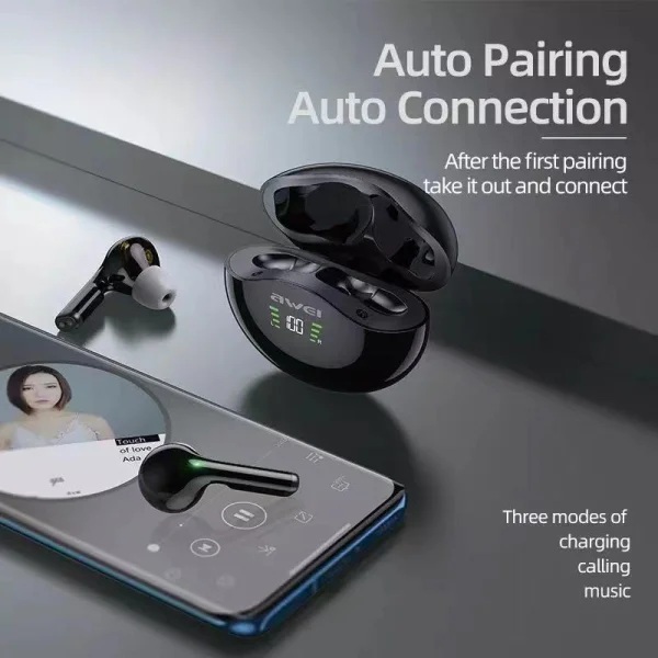 Awei T12P True Wireless Stereo Bluetooth Earphone Dual Dynamic Driver Earbuds LED Display Smart Touch