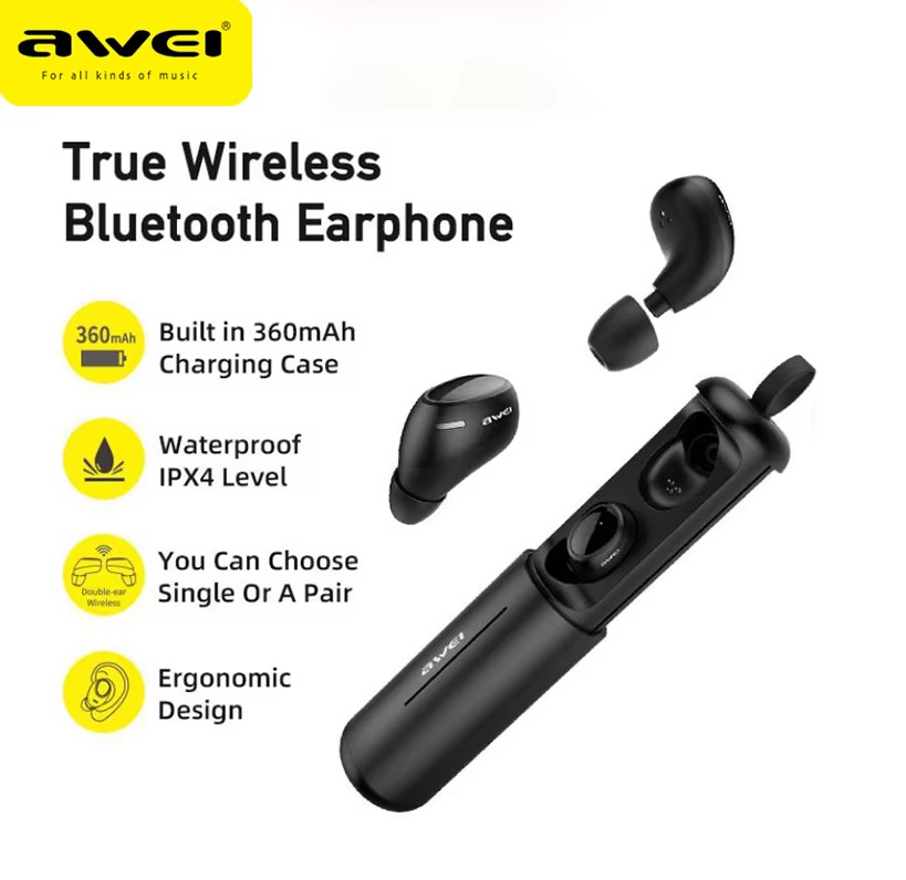 Awei T55 Wireless Bluetooth Sport Earphone IPX4 Waterproof Running Earpiece With Mic