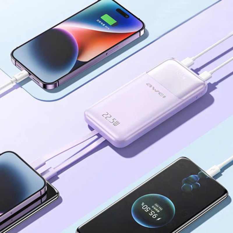 Awei P106K 10,000 Power Bank 1W PD Fast Charging 22.5W RPP-300  With Cable Type-C 
