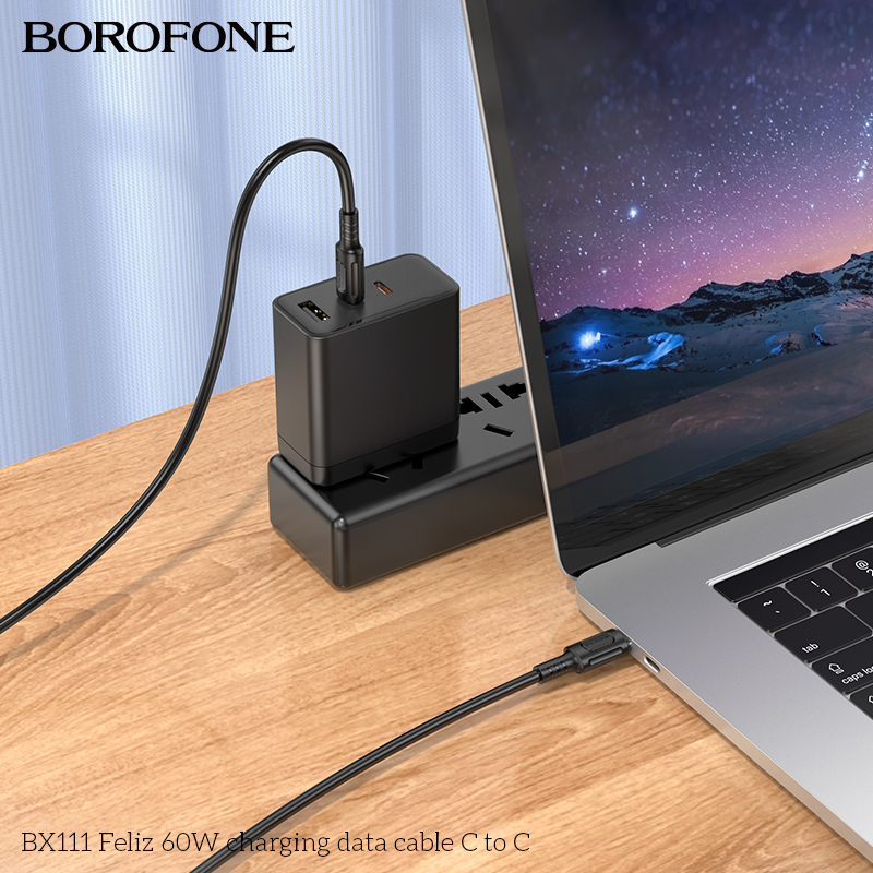 BOROFONE BX111 Feliz 60W High Speed Charging Data Cable , 3A, Type C to Type C