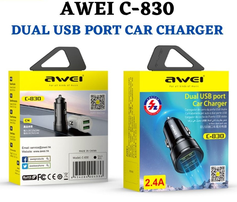 Awei C-830 Car Charger Dual USB Port 2.4A