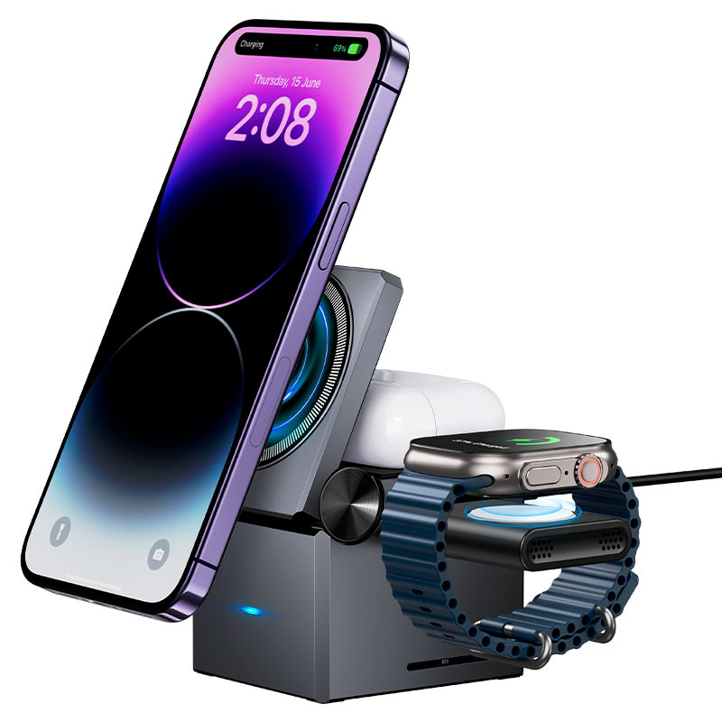 hoco CQ8 3 In 1  Magnetic WirelessStand For Phone  Apple Watch 