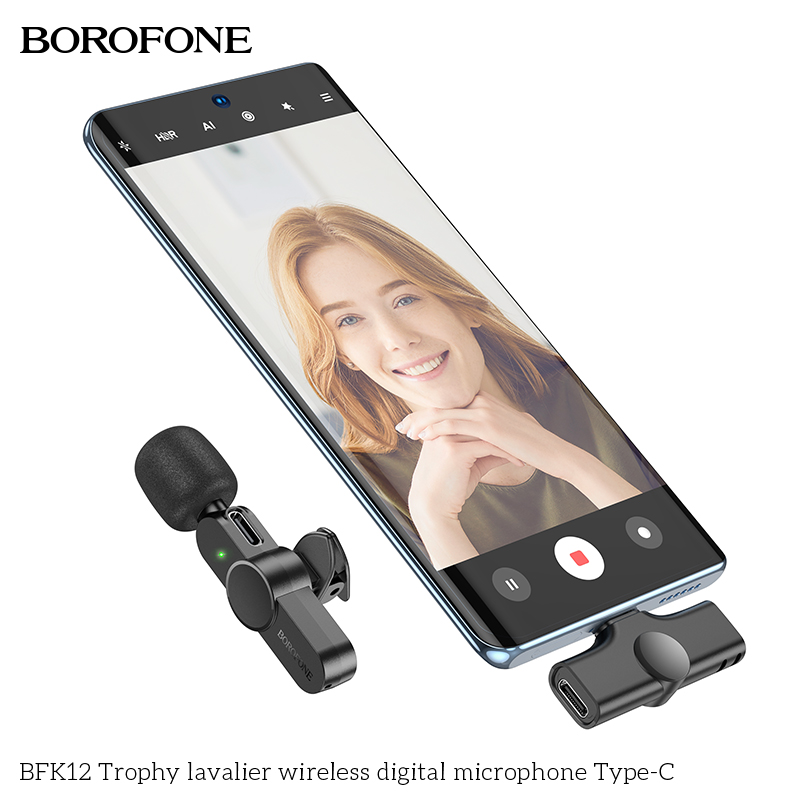 BOROFONE BFK12 Trophy Lavalier Wireless Digital Microphone Single Type-C (Minimum Order Quantity :10)