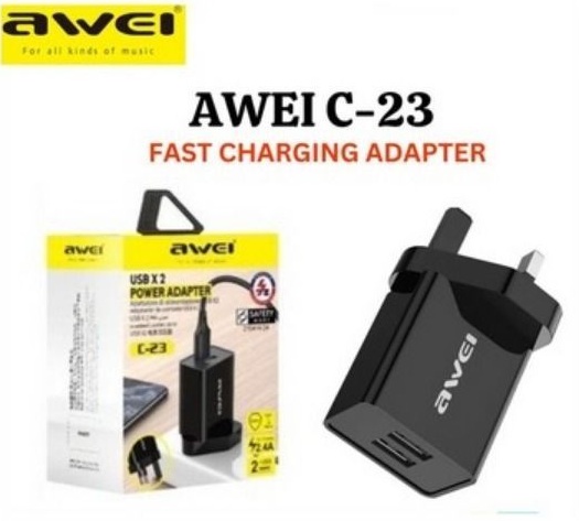 Awei C-23 2.4A daptor 3-Pin Dual-Port USB Travel & Wall Charger