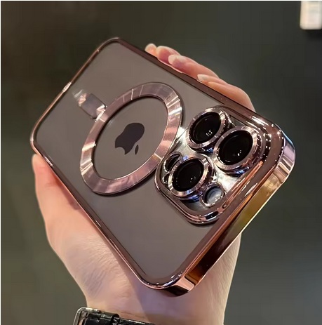 Luxury Magnetic For Magsafe Wireless Charge Plating Pink Case For iPhone 17 Pro
