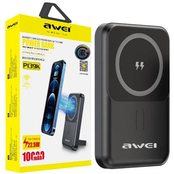 Awei P139K 10,000 Magnetic Wireless Charging Power Bank with Stand
