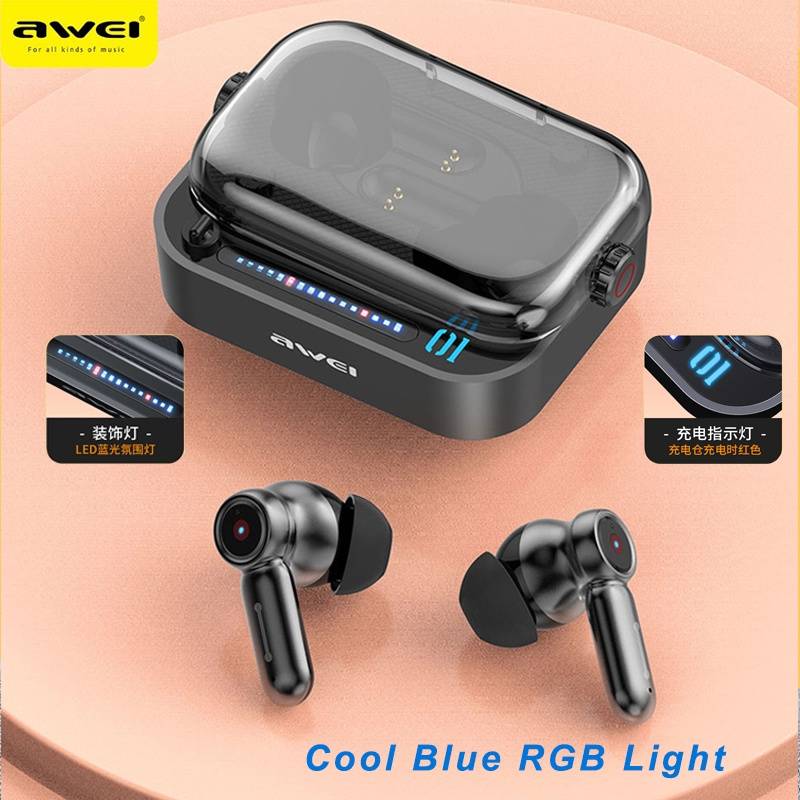 Awei T58 ENC Earbuds Bluetooth 5.3 Transparent Case Wireless Gaming Earphones