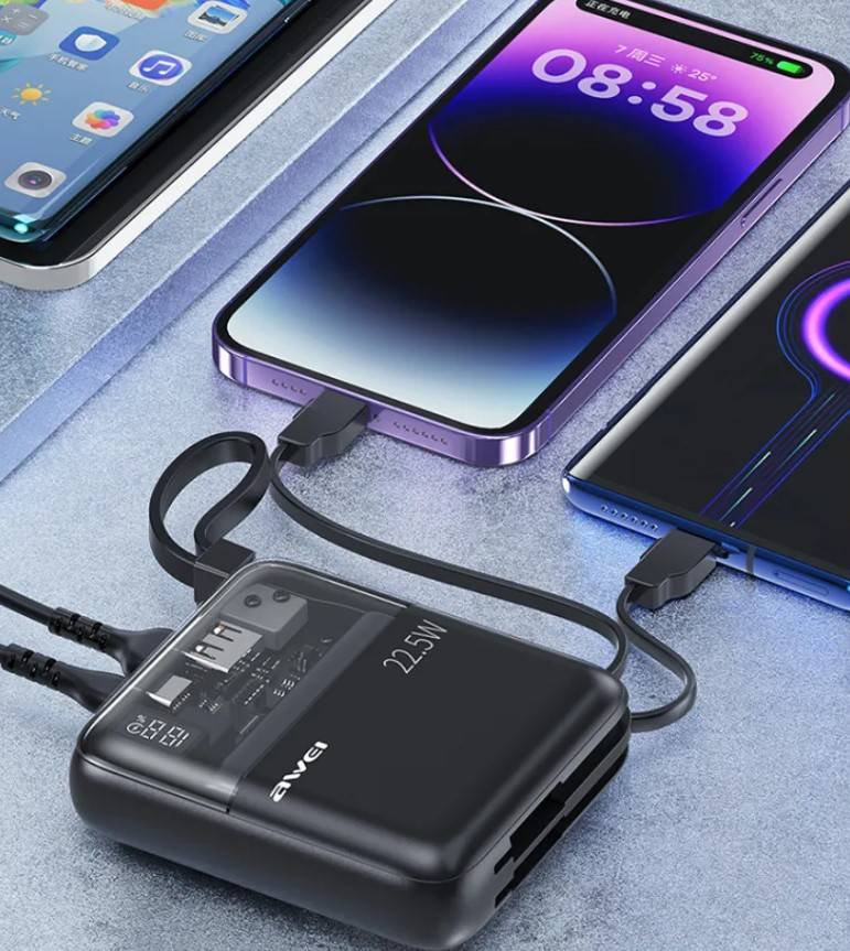 Awei P149K 10,000mAh Power Bank Built In Cable PowerBank 22.5W Fast Charging 
