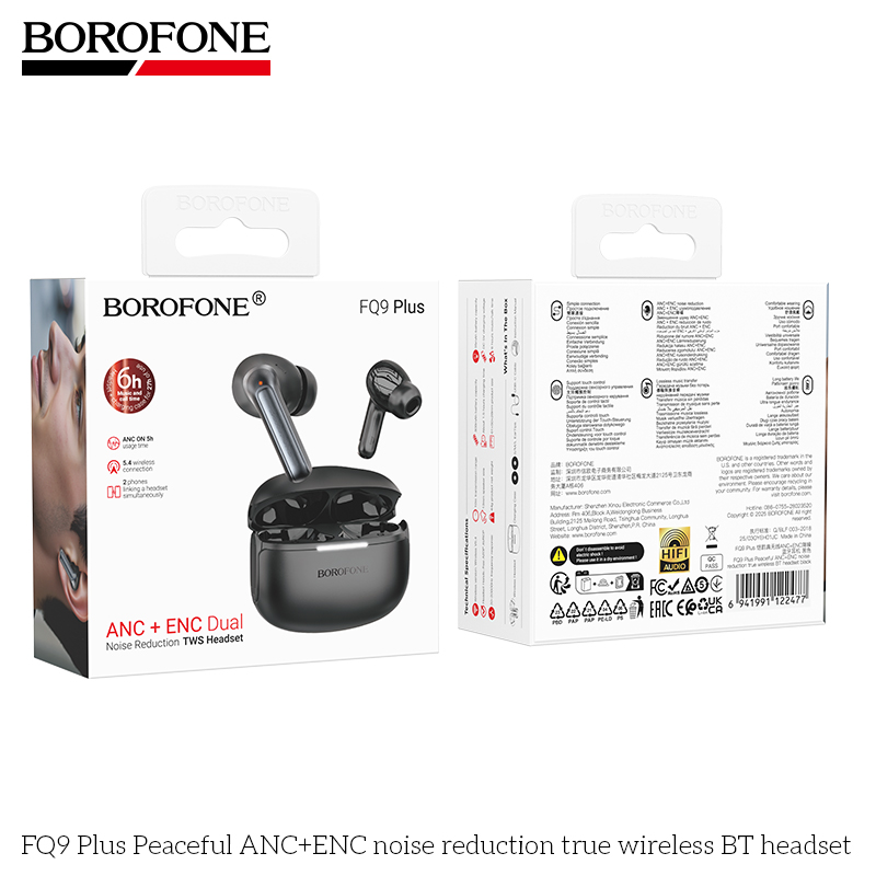 BOROFONE FQ9 Plus Peaceful ANC+ENC noise reduction true wireless BT headset