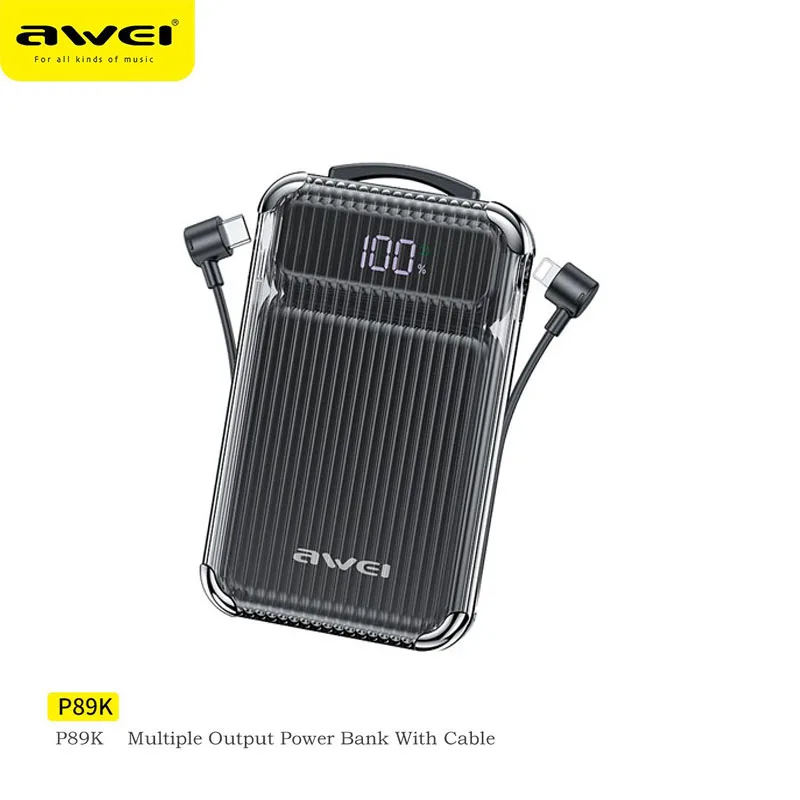 Awei P89K 10,000mAh Power Bank 20W+22.5W PD+QC Fast Charge Mini Light weight with cables