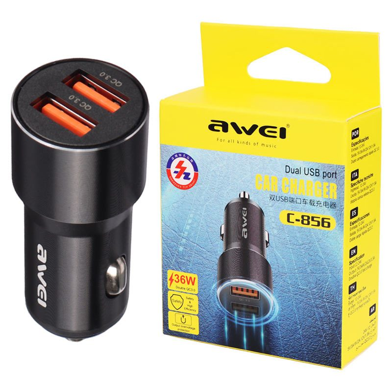 Awei C-856 High Speed Car Charger USB A Dual Ports