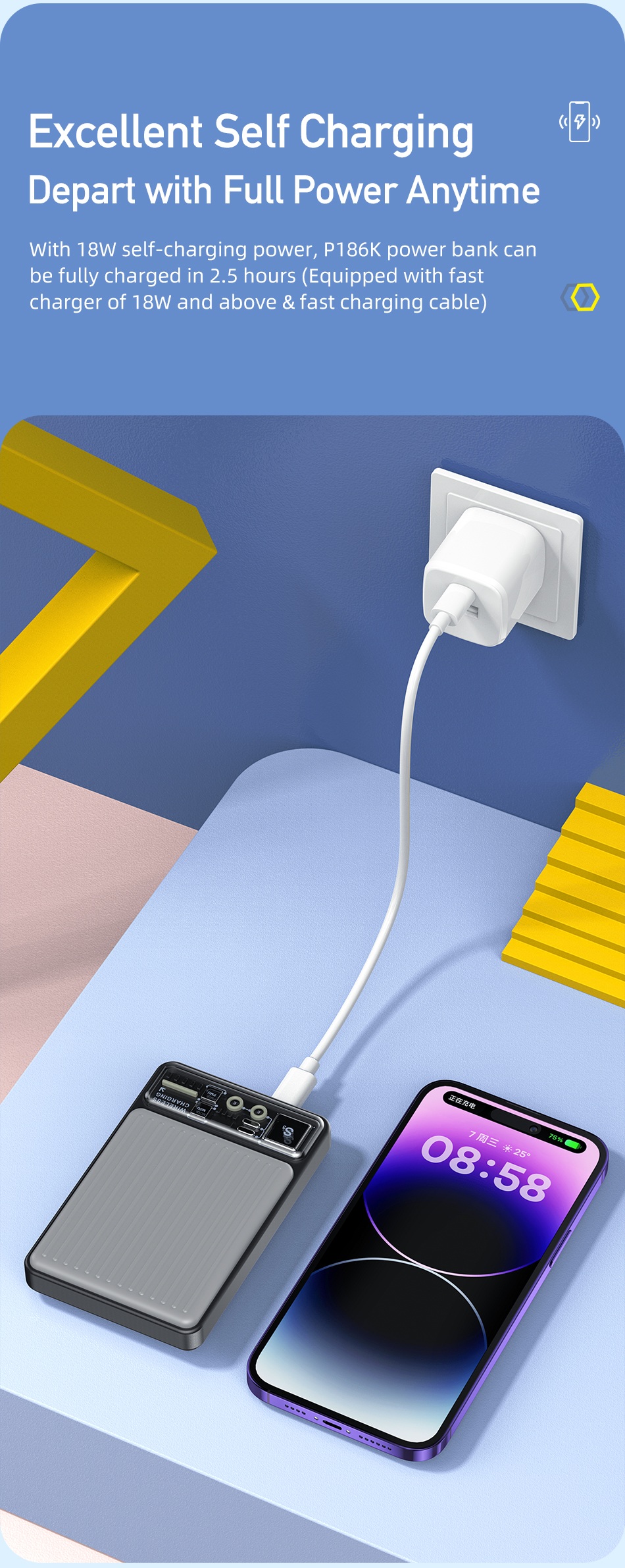 Awei P186K 10,000mAh Power Bank Strong Magnetic Wireless Charging 