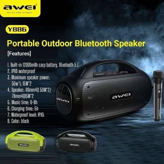 Awei Y886 Portable Wireless Speaker With Microphone Karaoke Mic Bluetooth Speaker
