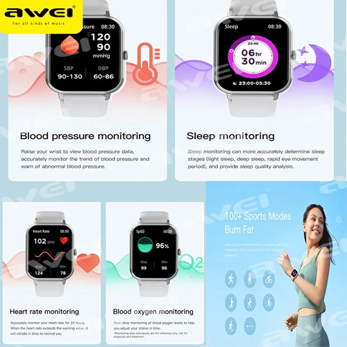 Awei H45 Smart Watch  Bluetooth Call Heart Rate & Sleep Monitor Waterproof
