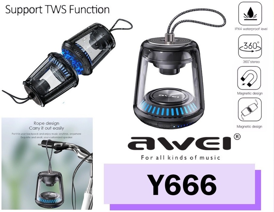 Awei Y666 Portable Bluetooth Speaker Bass Subwoofer 3D Stereo IPX5 Waterproof 