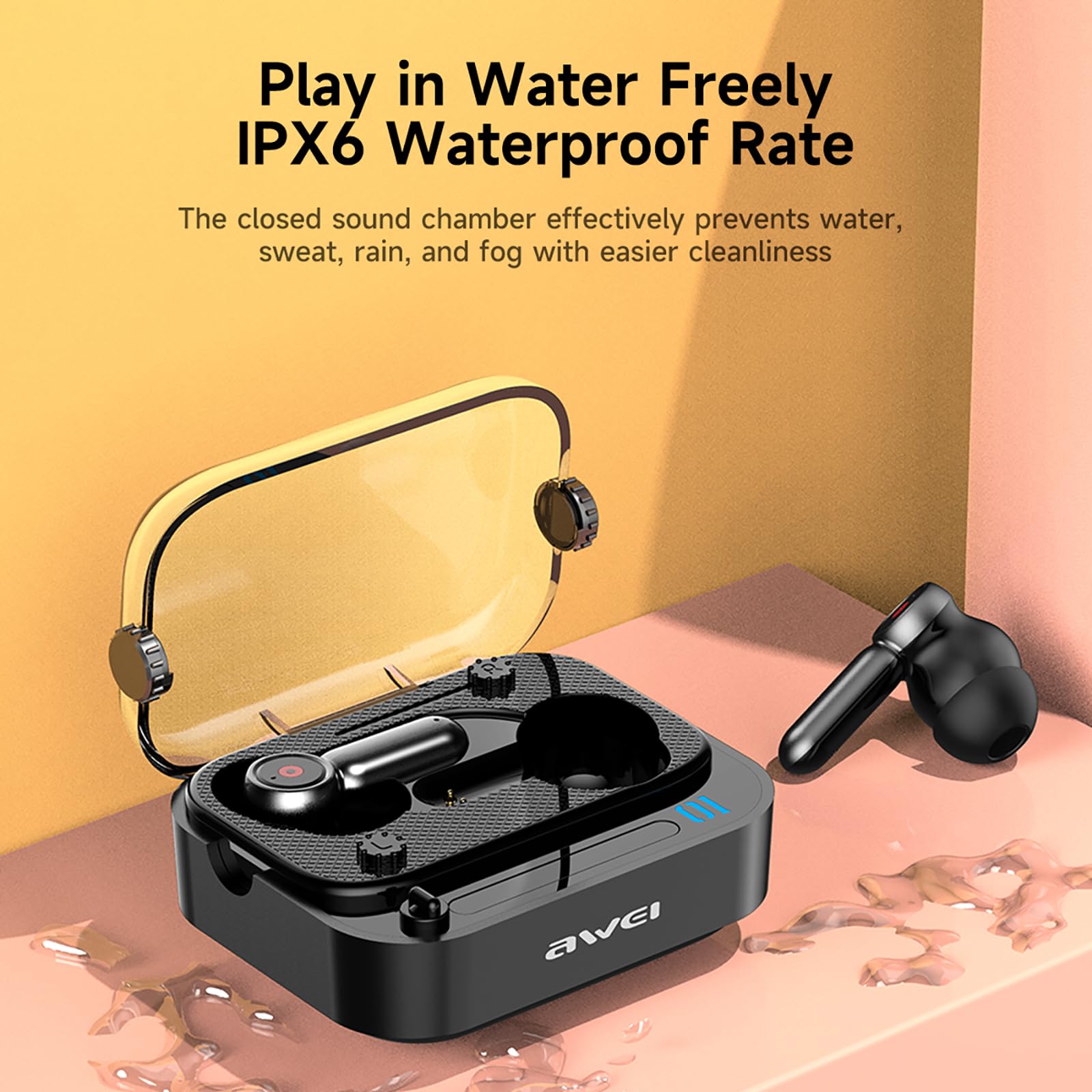 Awei T58 TWS Bluetooth 5.3 Transparent Case Wireless Gaming Earphones