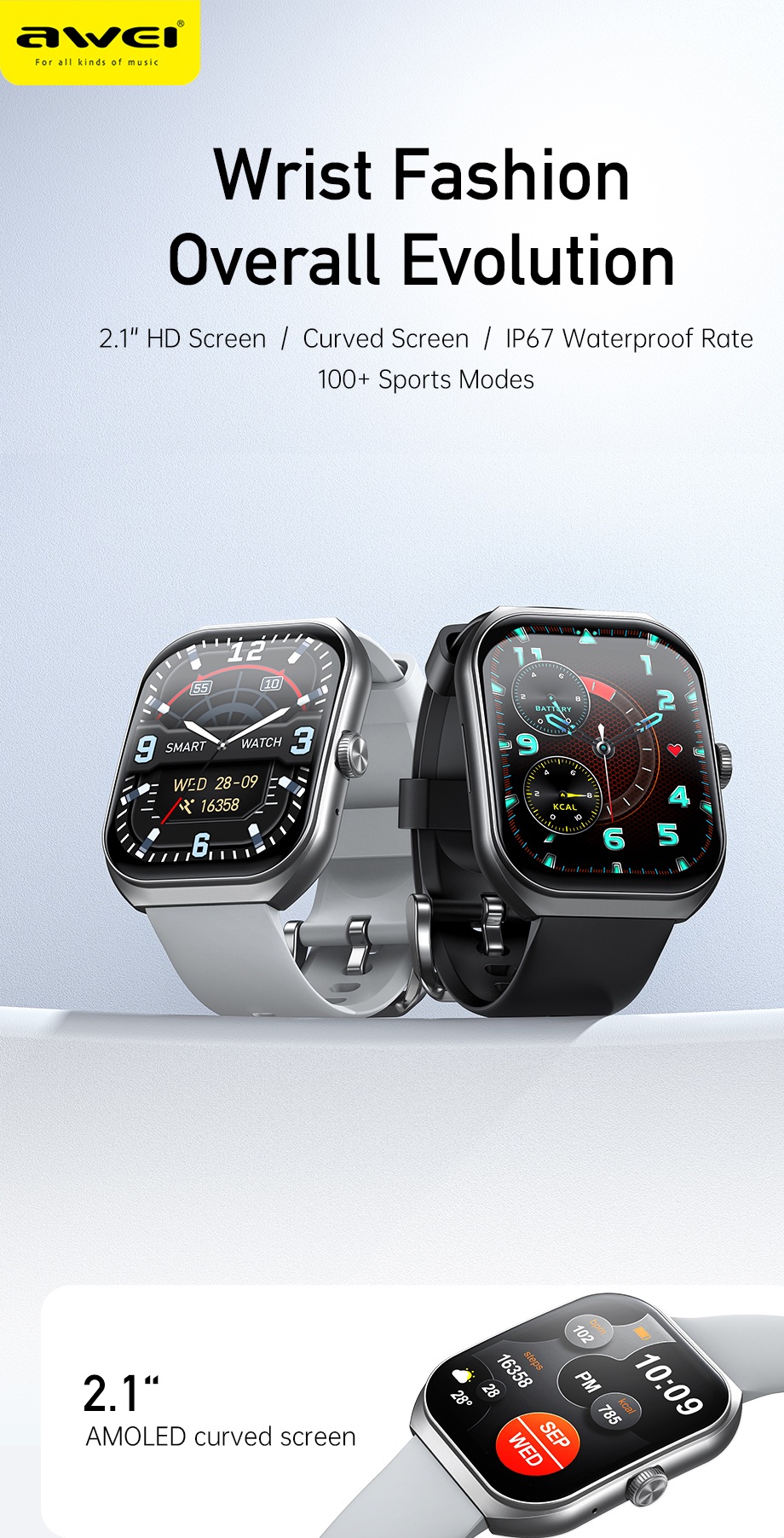 Awei H46 Smart Watch Original AMOLED Screen Fitness Tracker Bluetooth Call 