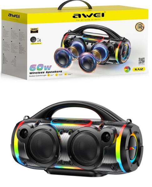 Awei KA12 Portable Bluetooth Speaker 60W Intelligent Light Stereo Bass Support TF Card