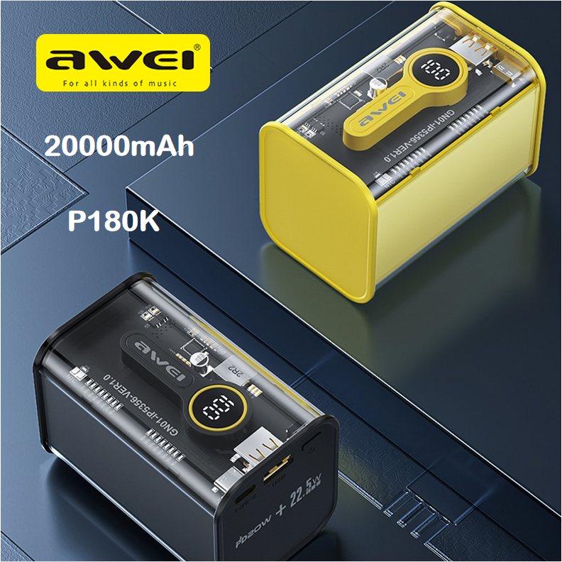 Awei P180K 20,000mAh Power Bank 22.5W+PD20W Quick Charge &Long Battery Life