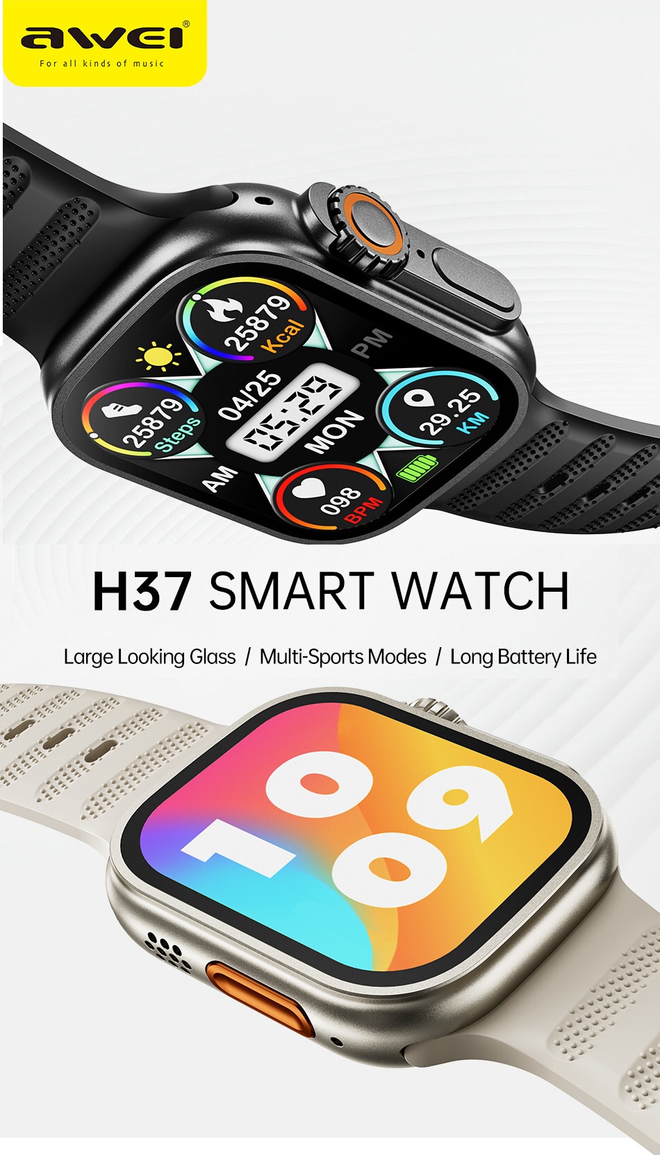 Awei H37 NFC Bluetooth Smart Watch IP65 Waterproof for Sports & Outdoor