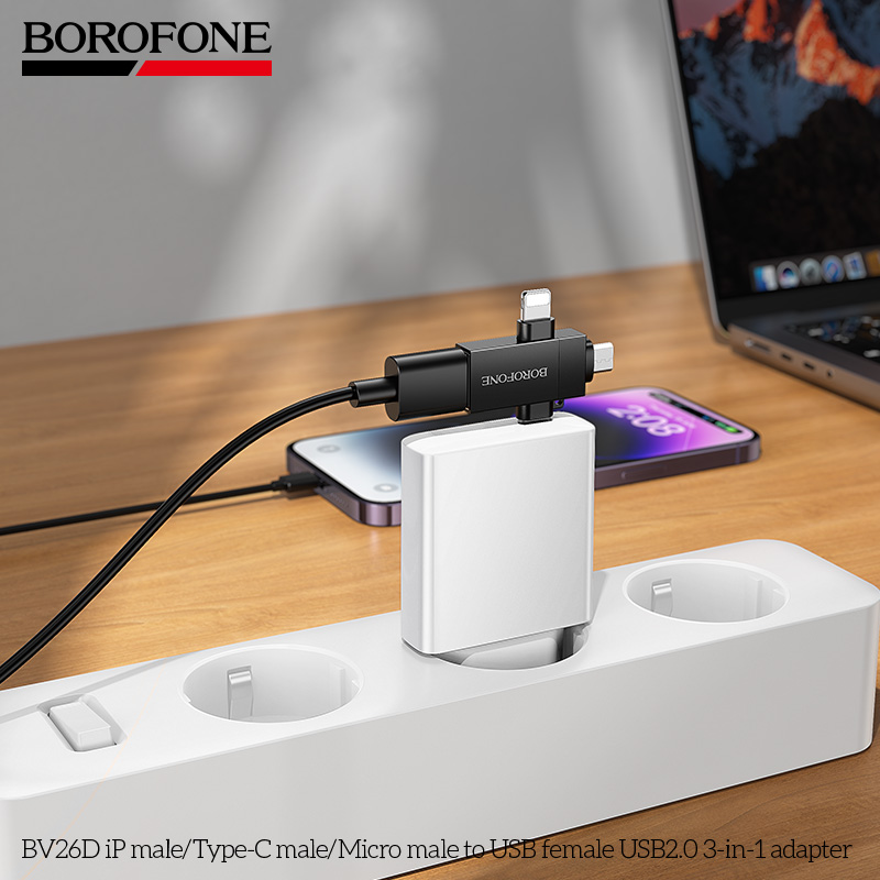 BOROFONE BV26D iPhone male/Type-C male/Micro male to USB female USB2.0 3-in-1 adapter