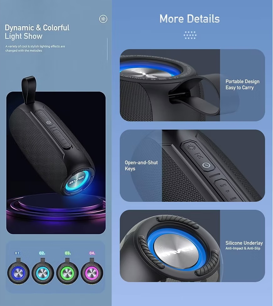 Awei Y370 Portable Bluetooth Speaker High Sound Quality 10W IPX5 Outdoor HiFi 3D Sound