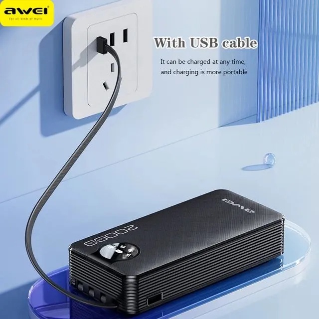 Awei P134K 20,000mAh 2.1A Power Bank With Cable &Type-C , Micro 4-in-1 Fast Charging 
