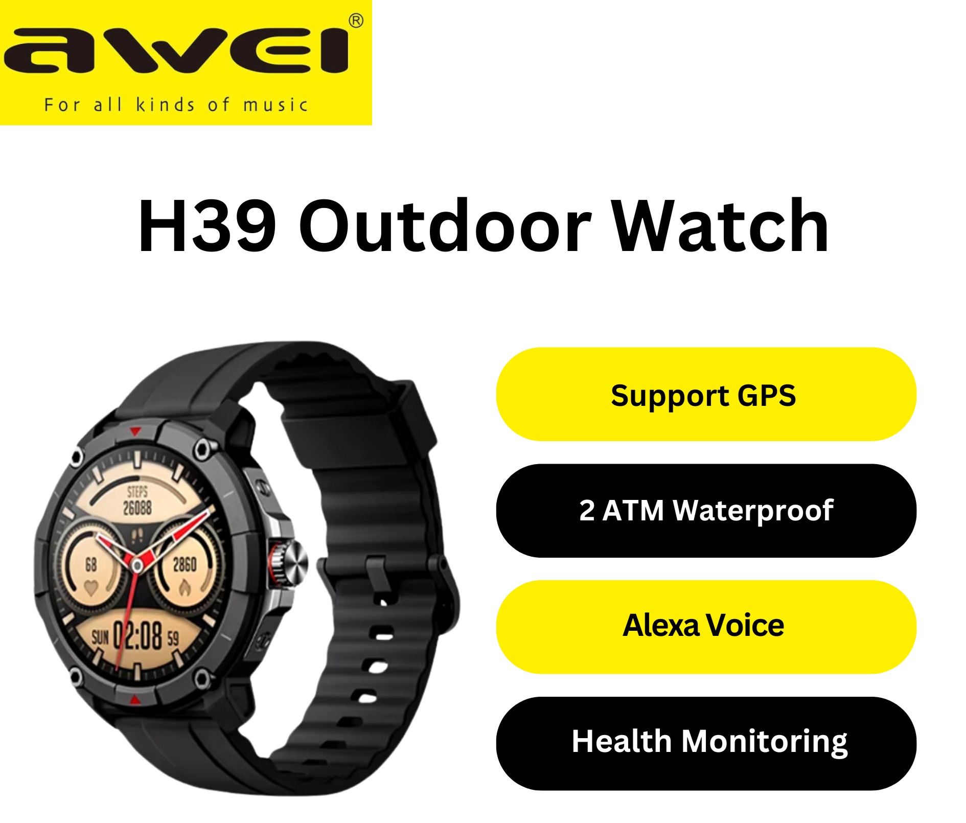 Awei H39 GPS Smart Watch Waterproof  Watch Bluetooth Call Sport Watch