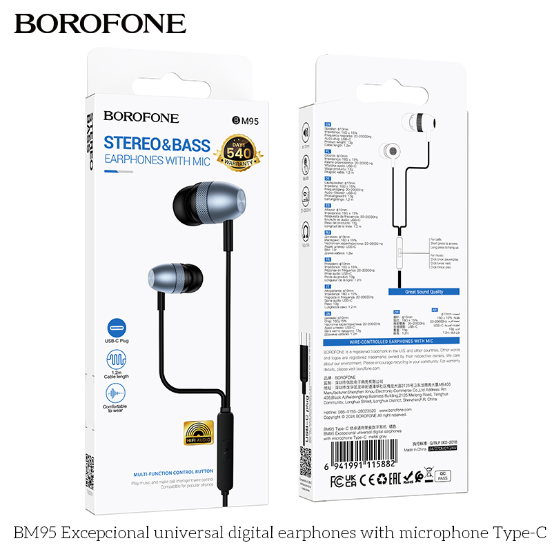 BOROFONE BM95 Excepcional universal digital earphones with microphone Type-C