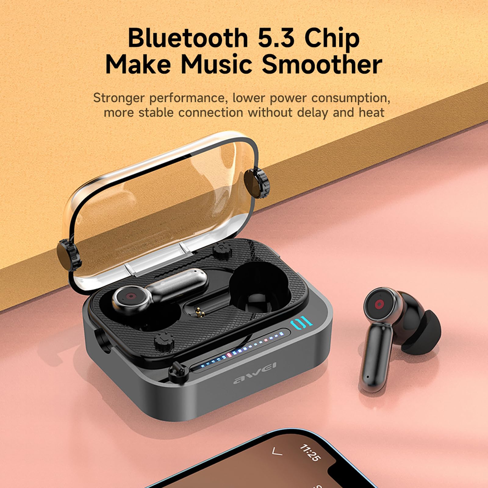 Awei T58 ENC Earbuds Bluetooth 5.3 Transparent Case Wireless Gaming Earphones