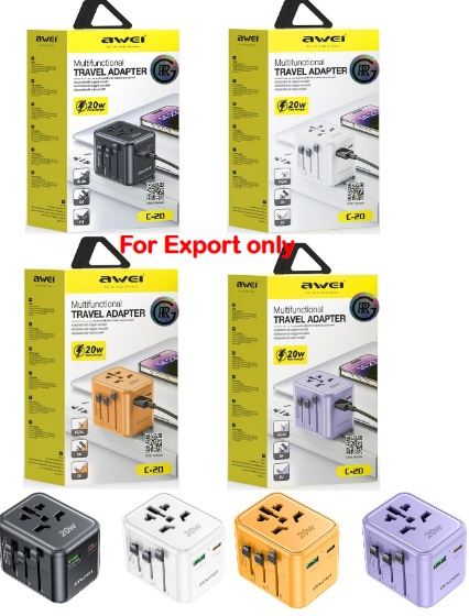 Awei C-20 Multifunctional Travel Adapter Fast Charger 100–240V