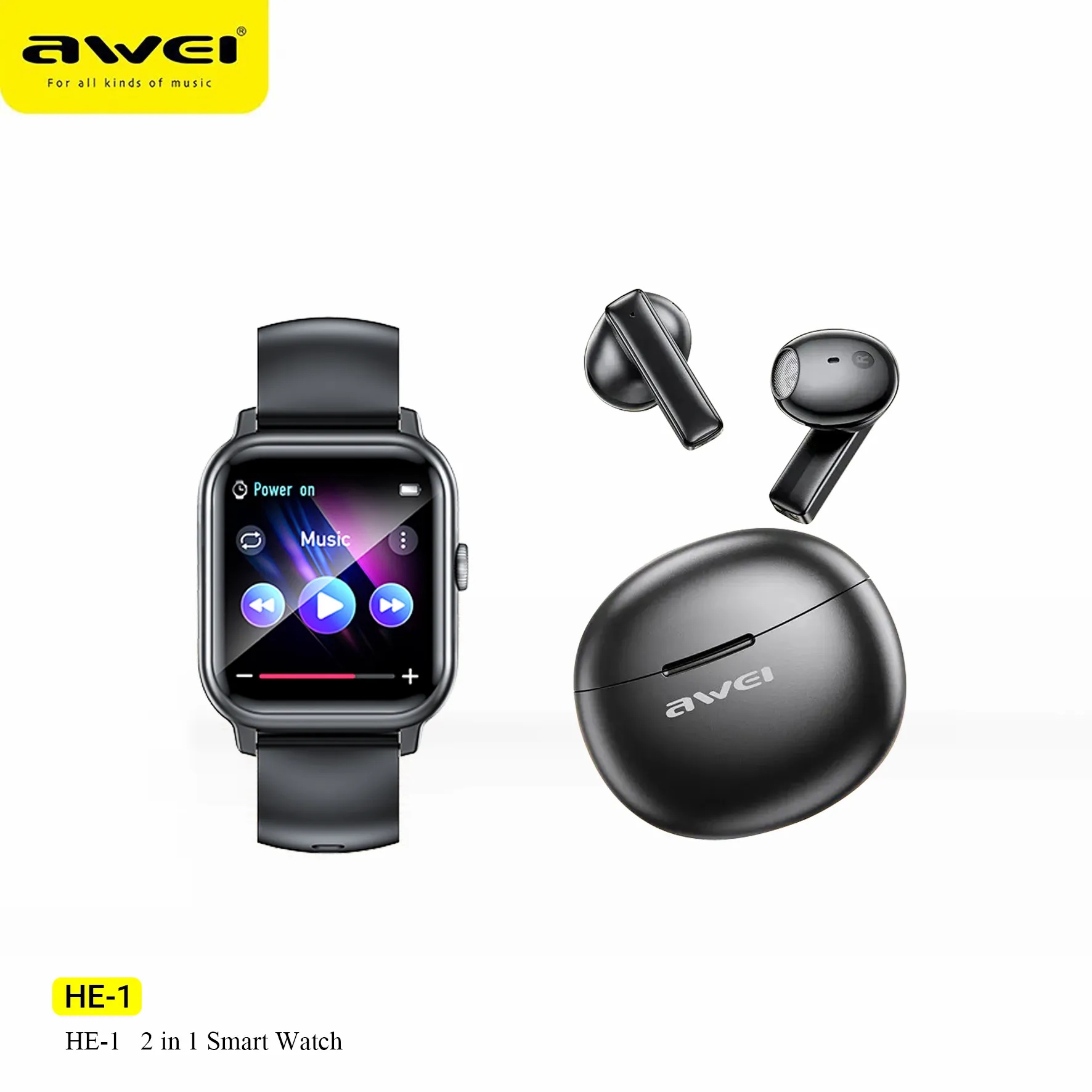 Awei HE-1 Combo Music Smart Watch,Screen size: 1.95" TFT Screen Stereo Headset