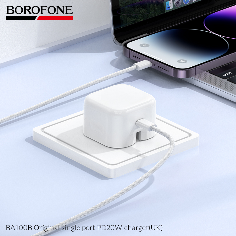 BOROFONE BA100B Original Single Port PD20W Fast Charger(UK), Type C