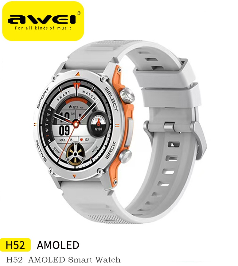 Awei H52 Smart Watch Amoled Screen IP68 Waterproof Sleep Heart Blood Oxygen Monitoring 