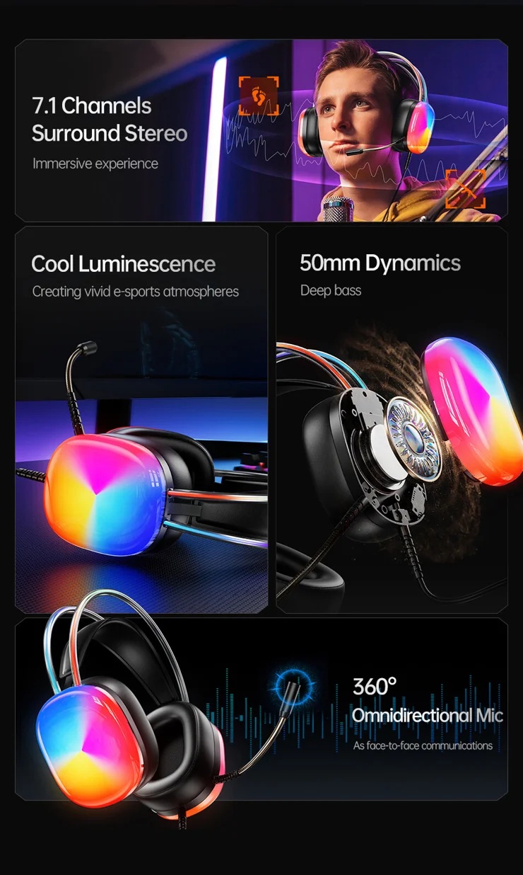 Awei GM-11 Pro  Wired Gaming Headphone Surround Sound Dynamic Lighting With Mic