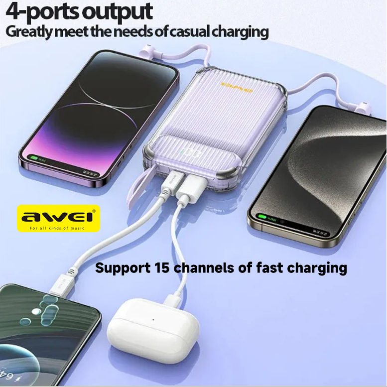 Awei P89K 10,000mAh Power Bank 20W+22.5W PD+QC Fast Charge Mini Light weight with cables