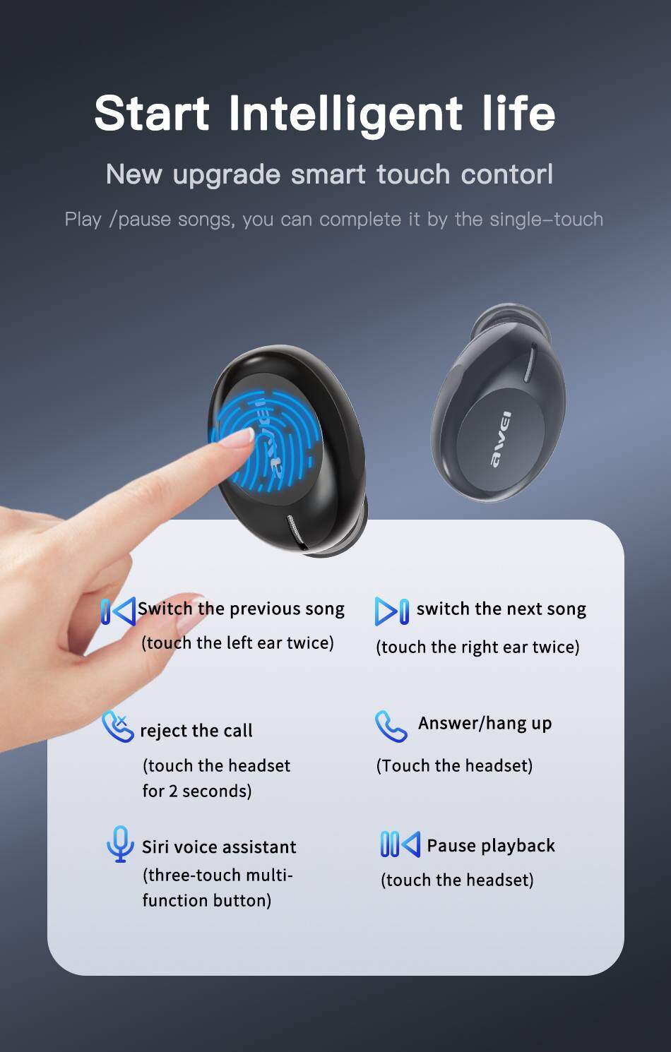 Awei T20 ENC True Wireless Sports Earbuds With Charging Case IPX4 Waterproof