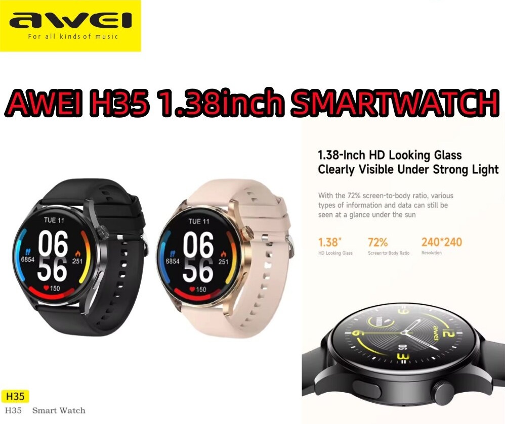 Awei H35 Smart Watch Touch Screen Bluetooth Call Heart Rate Blood Oxygen monitoring 