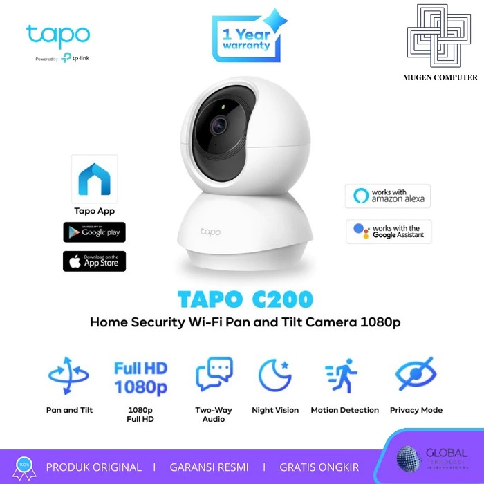 TP-LINK Tapo C200 Pan/Tilt Home Security Wifi Camera included 64G SD Card