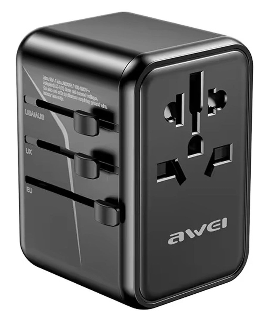 Awei C-40 65W GaN 3-Ports Universal Travel Adapter Charger With UK/ EU/ US Plugs