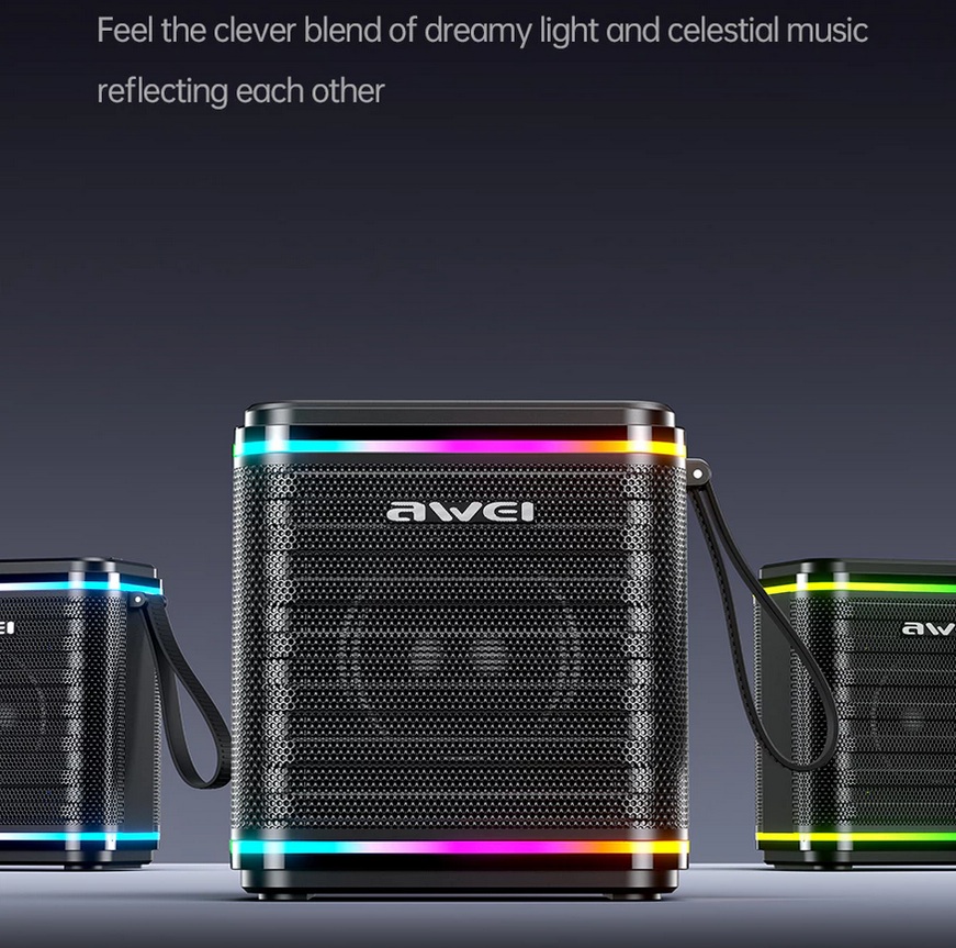 Awei KA3 Portable Bluetooth Speaker 5.3 Outdoor Surround Sound Colorful LED Light